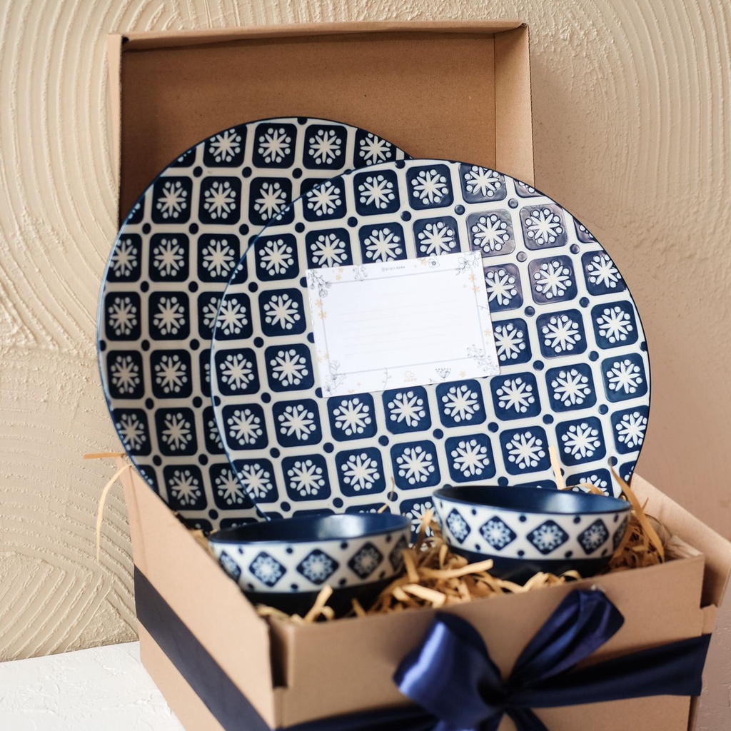 Jual Hampers Set Piring Keramik Osaka Blue (2 Dinner Plate, 2 Mini