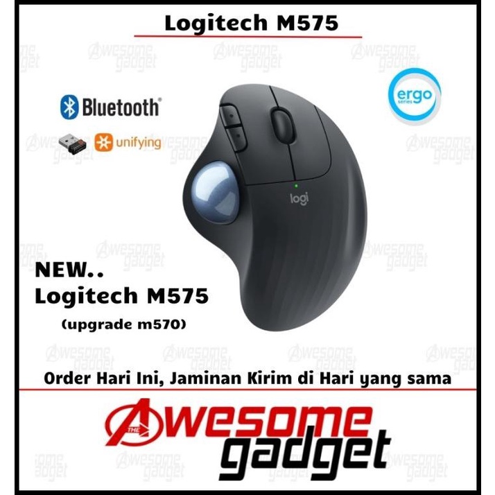 Jual Logitech M575 Ergo Wireless Mouse Trackball Anti Carpal Tunnel ...