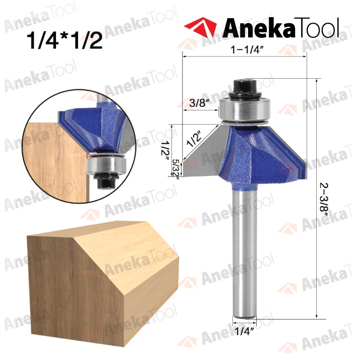 Jual Mata Router 45° Chamfer Bit Bevel Trimmer Shank 1/4 Inch (6.35mm ...