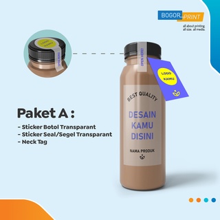 Jual Cetak Paket Label Stiker Botol Transparant Kemasan Minuman