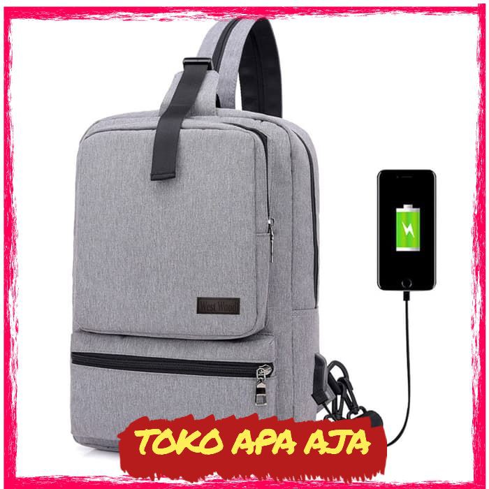 Jual Tas Selempang Ransel 2 In 1 USB Denim Tas Slempang Sling Bag Tas ...