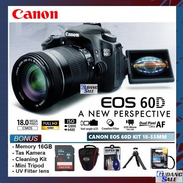 Jual [NEW] KAMERA CANON EOS 60D + LENSA KIT 18-55MM IS - GARANSI 1 ...
