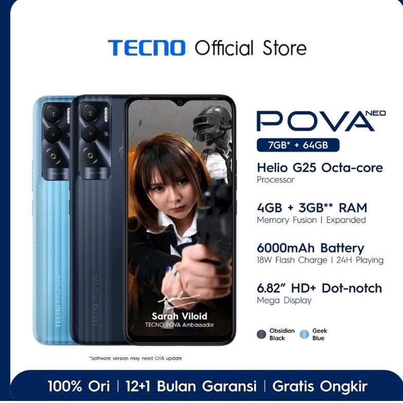 Jual TECNO POVA Neo 4/64gb garansi resmi | Shopee Indonesia