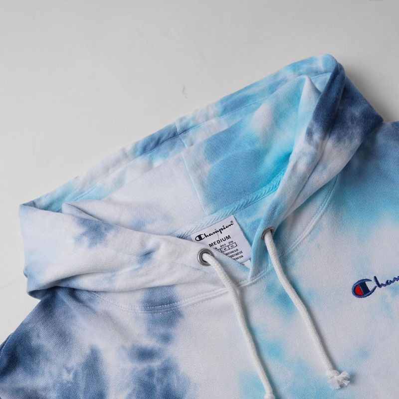 Champion sky blue & white tie dye oversized hoodie hotsell