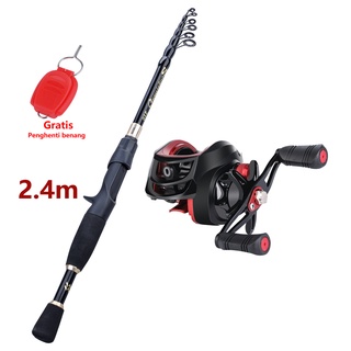 Sougayilang 2.4M 4 Section Baitcasting Rod and 12+1 BB Golden Right Hand  Reel 