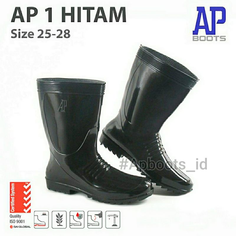 Jual AP BOOTS HITAM 1 - SEPATU BOOT PENDEK SAFETY KARET - AP BLACK 1 ...
