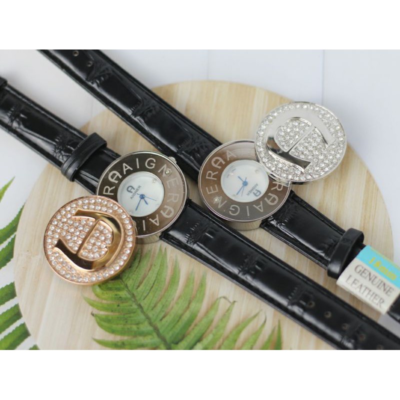 JAM TANGAN WANITA FASHION AIG BUKA TUTUP TALI KULIT DIAMETER 3 5CM INCLUDE BOX BISA COD