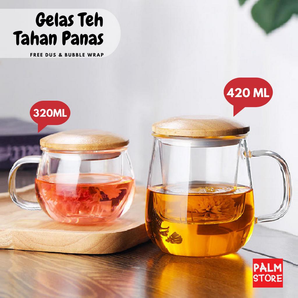 Jual Palm Gelas Cangkir Saringan Kaca Tutup Bambu Tahan Panas 420ml Shopee Indonesia 8942