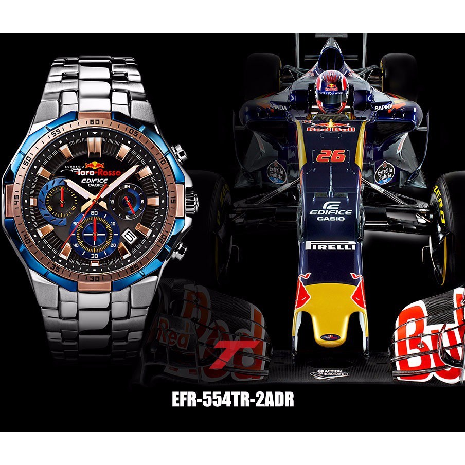 Jam Tangan Pria C*s*o ED*F*C* EFR-554TR-2A EFR-554 Scuderia Toro Rosso  Chronograph Silver Steel