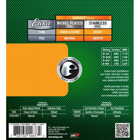 Jual Elixir 14677 45 - 105 Nanoweb Stainless Steel Electric Bass String ...