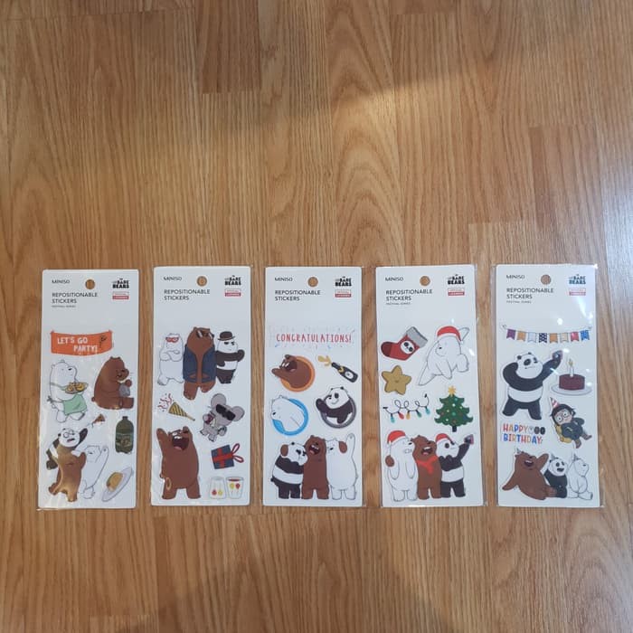Jual Repositionable Stickers Stiker We Bare Bears Grizz Panda Ice Bear ...