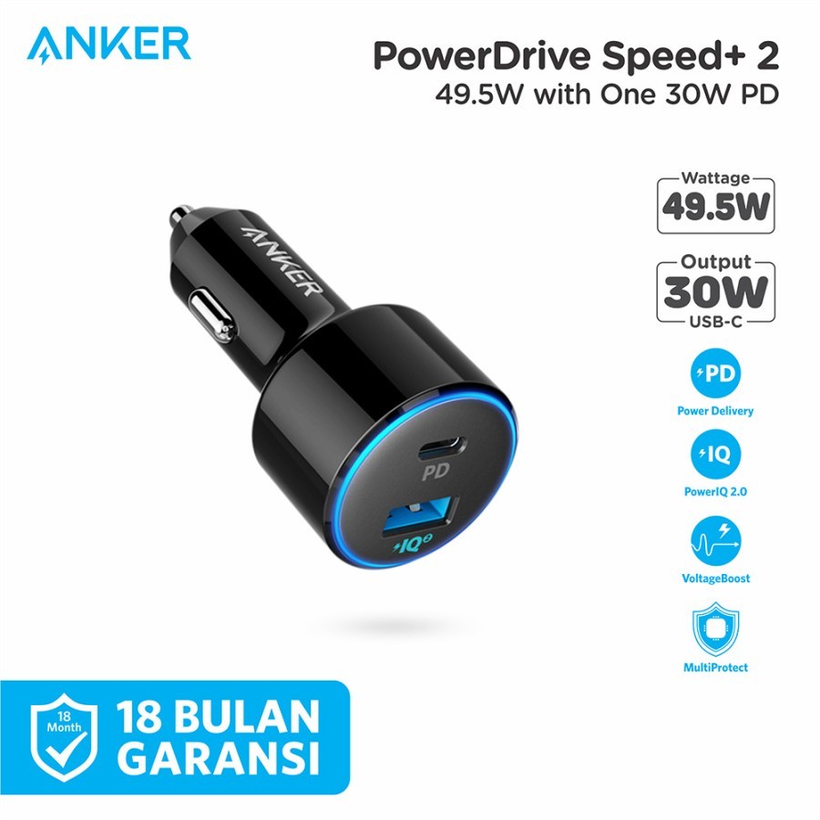 Jual Car Charger Anker PD 49,5W PowerDrive Speed+ 2 USB Type A & C ...