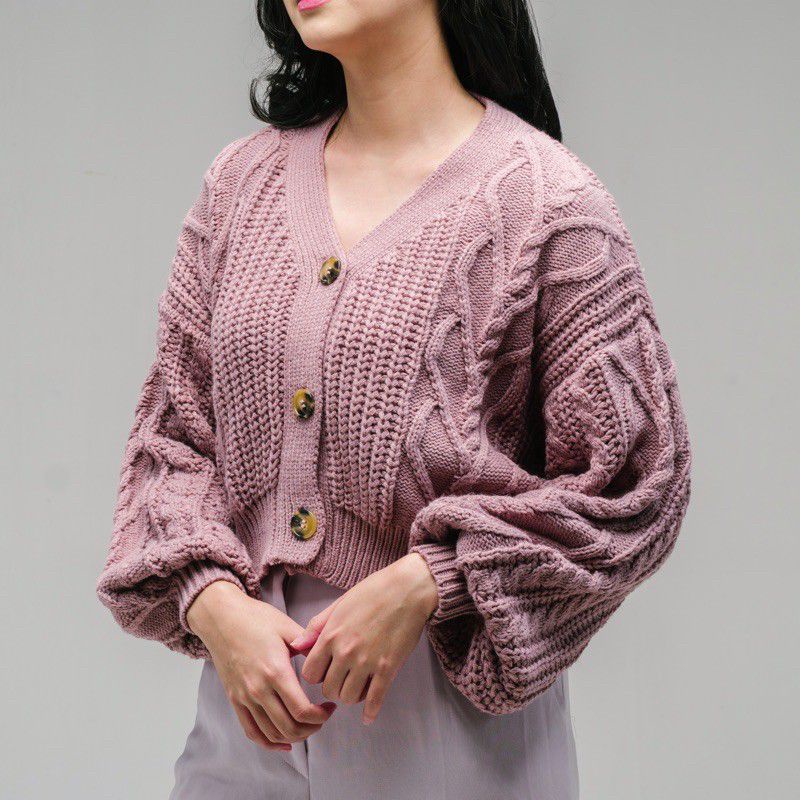 Jual [PREMIUM] Jessy Cardi Rajut Cabel Tebaalll // Cardi Lengan Balon ...