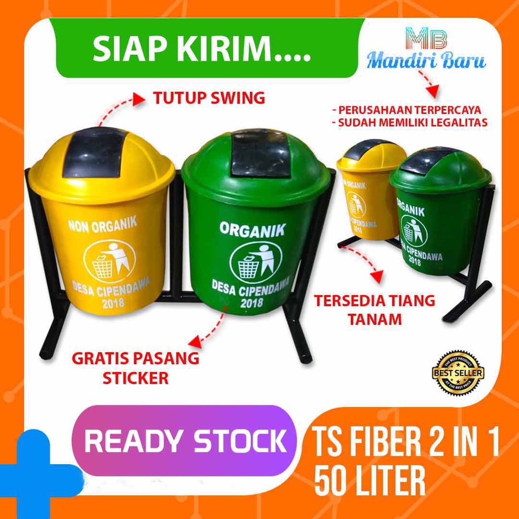 Jual Tempat Sampah Fiber 3 Pilah Bulat Organik Anorganik B3 50 Liter Tong Sampah 3 Pilah 1820