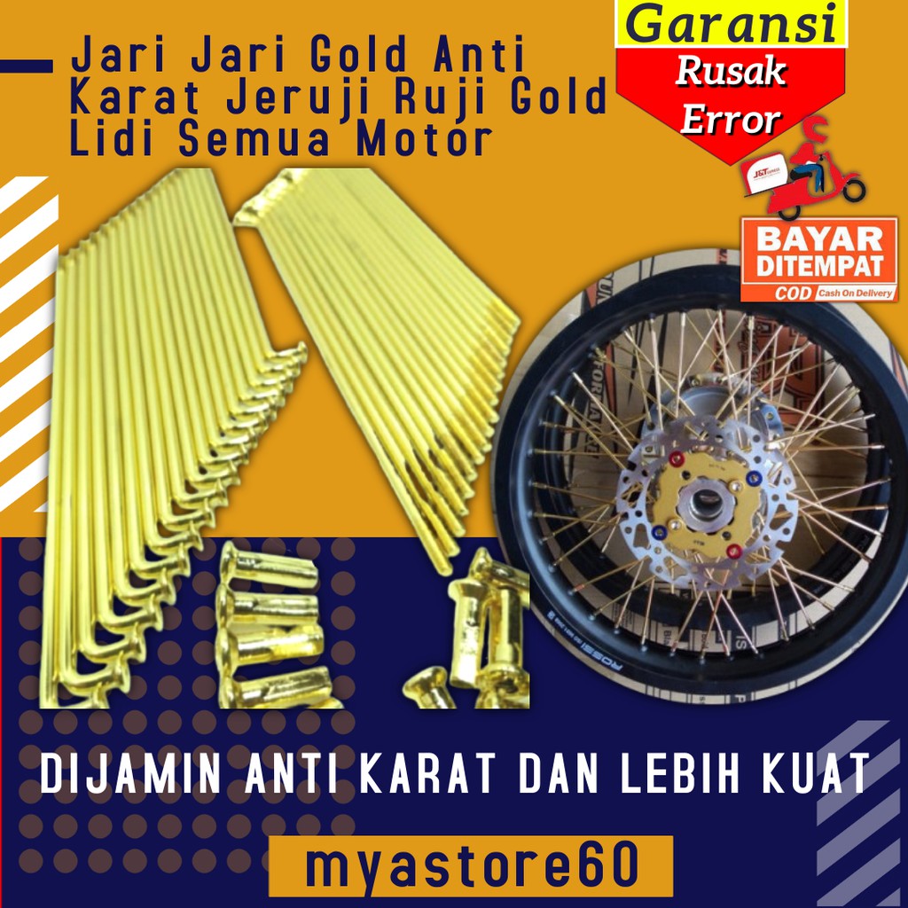 Jual Jari Jari Gold Anti Karat Velg Roda Jeruji Ruji Emas Lidi Semua