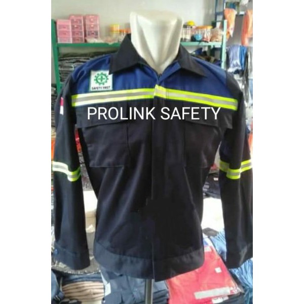 Jual Seragam Baju Safety Dongker Kombinasi Biru Bca Drill Wearpack Logo