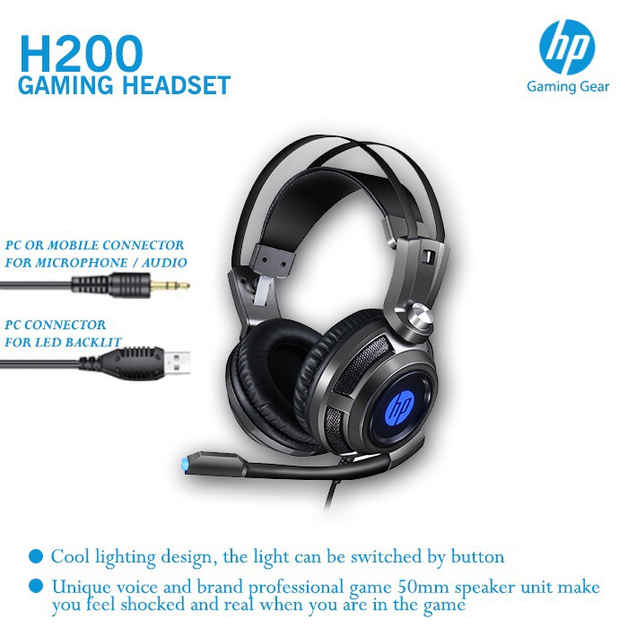 Jual HEADSET GAMING HP H200 Black USB + 3.5mm Stereo Gaming Shopee Indonesia
