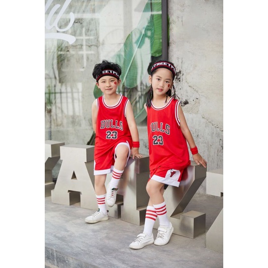 Jual SETELAN JERSEY ANAK BASKET KIDS BULLS RED WHITE GRADE ORI