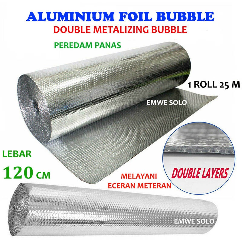 Jual Aluminium Foil Bubble Lebar 1,2m Peredam Panas Atap Rumah Buble
