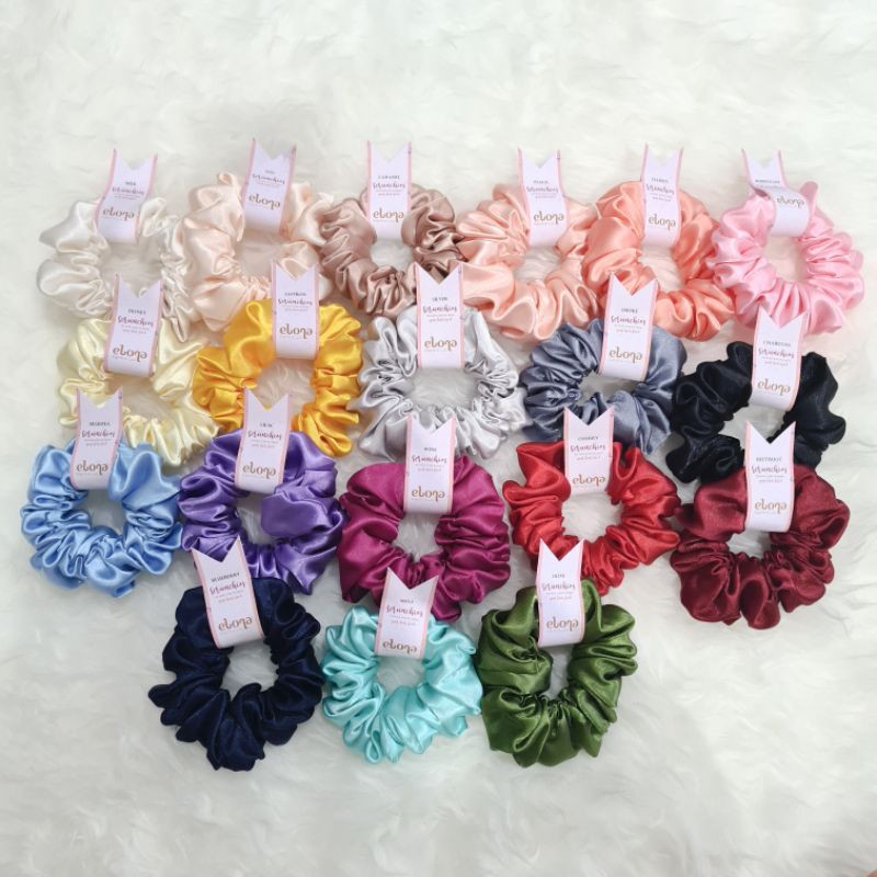 Jual Elona Scrunchies ~ Silky Elastic Band Karet Ikat Rambut Cepol Elastis Satin Silk 