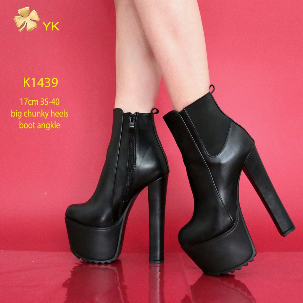 Jual YKshoes 1642 heels 17cm big chunky angkle boots import shoes