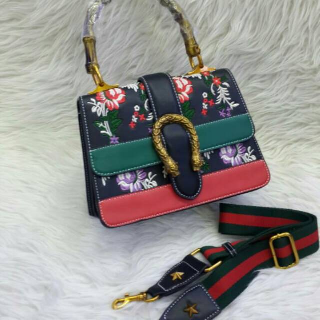 Tas gucci bamboo flower handle bag