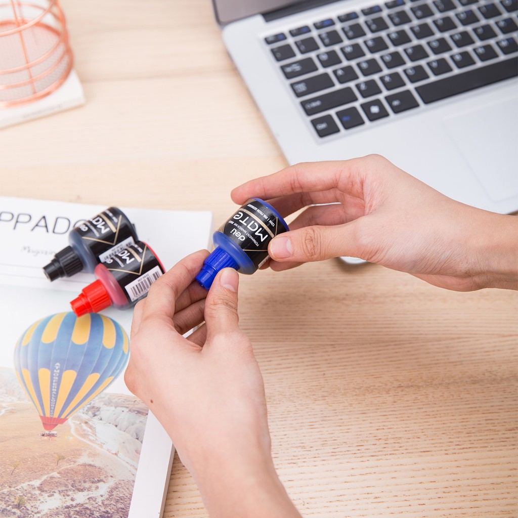 Deli Isi ulang tinta Spidol Permanen [12 mL] - Hitam Merah Biru Cepat Kering tahan air ES632 (8)