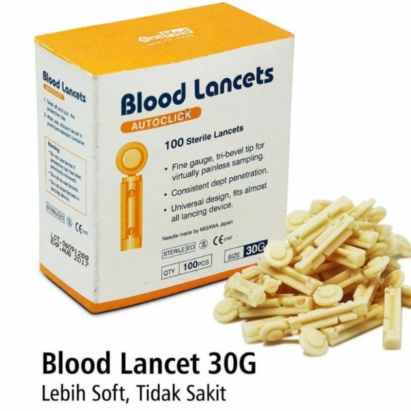 Jual onemed blood lancets / jarum lancet bekam 21g 26g 28g 30g isi 100 ...