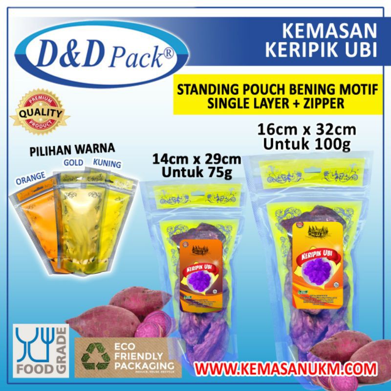 Jual Kemasan Keripik Ubi Kemasan Standing Pouch Bening Motif Single