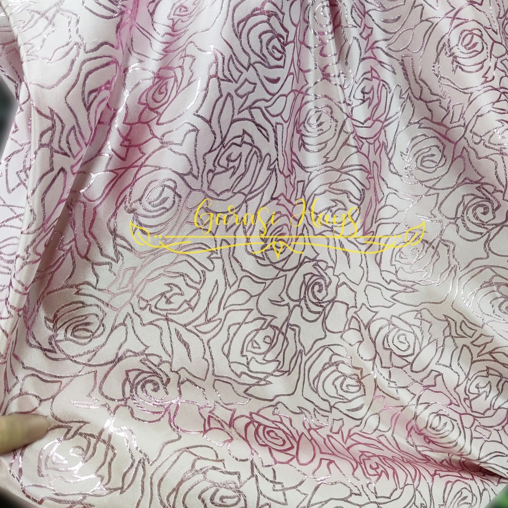 Jual Kain Jacquard Metallic Motif Rose Bunga Mawar Metalik Silver Pink ...