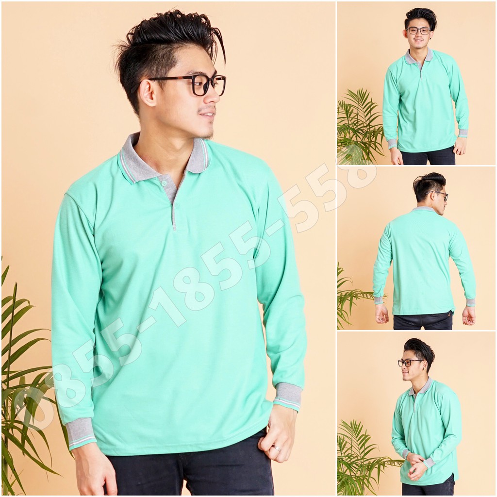 Jual Kaos Polo Panjang Unisex Tosca Muda Kerah Abu Kaos Kerah Poloshirt Polo Shirt Panjang