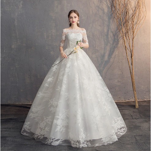 Jual Gaun Wedding Pengantin Renda Setengah Lengan Bordir Ball Gown ...