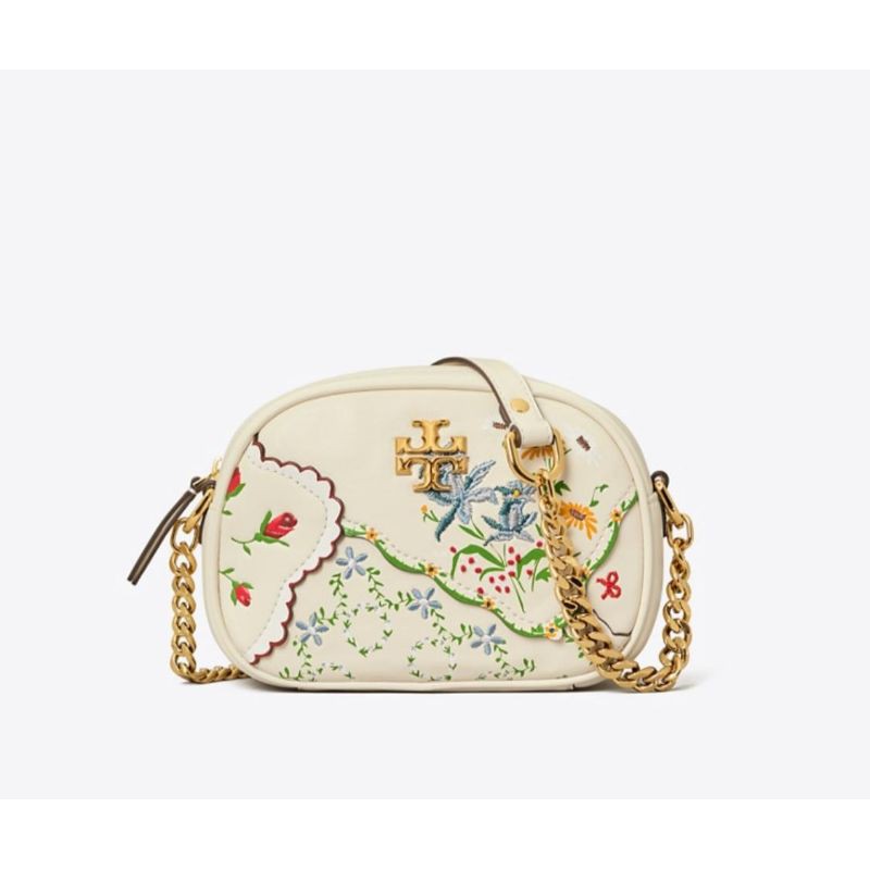 Tory Burch Kira Camera White Mixed Floral Ivory Afternoon Tea Shoulder Bag  NEW 