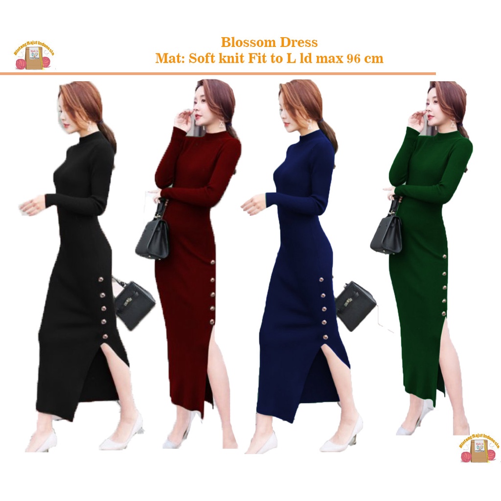 Jual BRI || Blossom Bodycon Knit Dres Wanita Dres Pesta Korea Sexy 