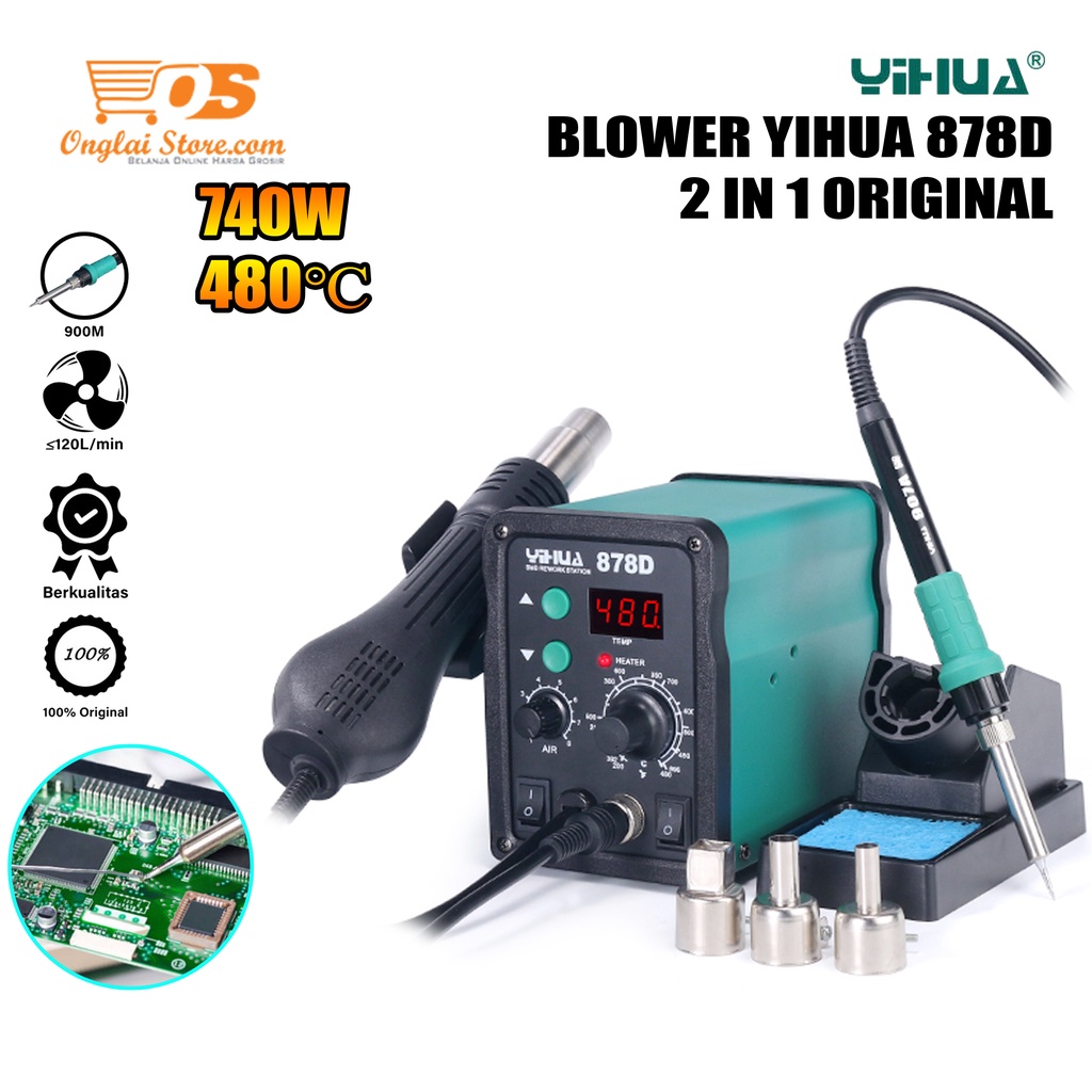 Jual YIHUA 878D 2 in 1 Blower Uap + Solder Station Soldering IRON