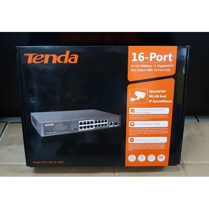 Jual Tenda TEF1118P-16-150W 16 port 10/100 POE + 1 Gigabit/SFP Switch ...