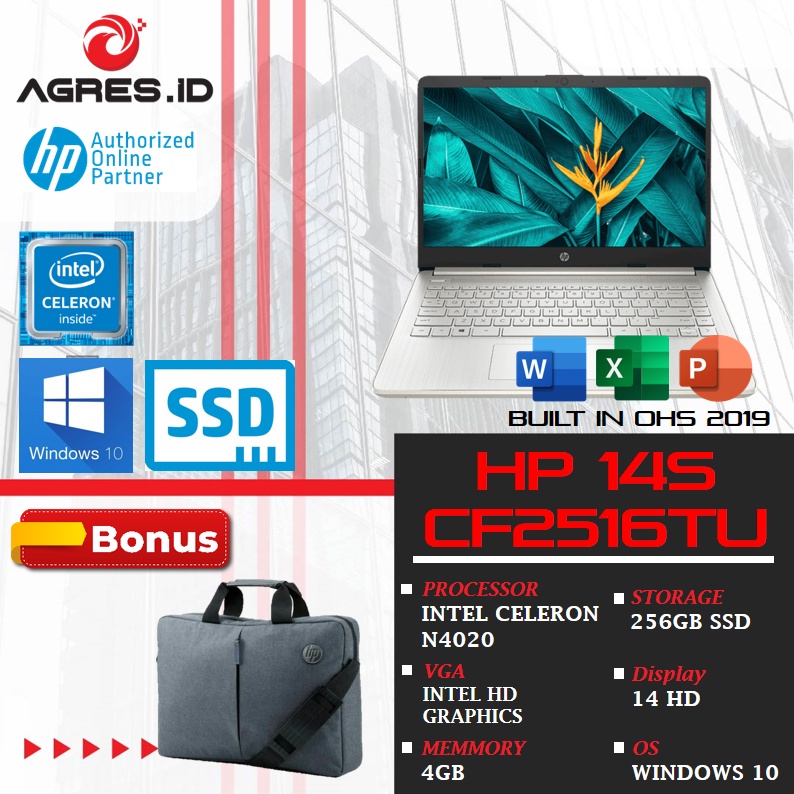 Jual Hp 14s Cf2516tu Intel Celeron N4020 Ram 4gb 256gb Ssd 14 Hd W10ohs Blit Shopee Indonesia 5028