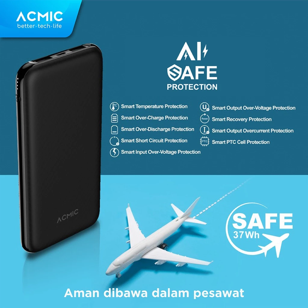 ACMIC PowerSlim 5000 - 10000mAh Slim PowerBank 2A Fast Charge