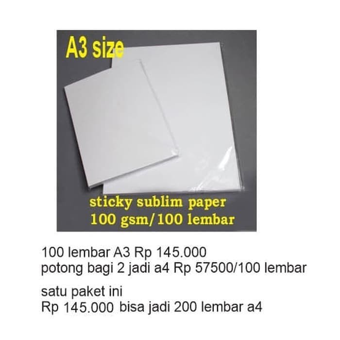 Jual Kertas Sublim Sticky 100gsm 100 Lembar A3 Shopee Indonesia 2488