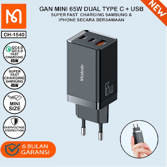 Jual Mcdodo Ch Kepala Mini Adaptor Charger Gan Fast Charging Dual