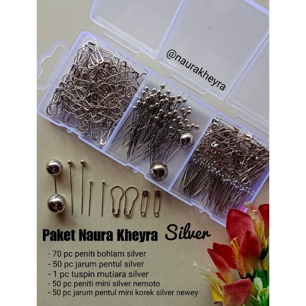Jual Paket pins hijab naura kheyra silver ( peniti bohlam , jarum ...