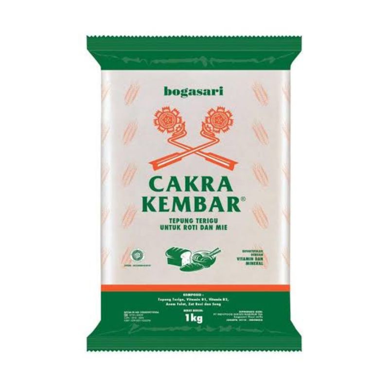 Jual Tepung Terigu Cakra Kembar Bogasari 1 kg Protein Tinggi | Shopee