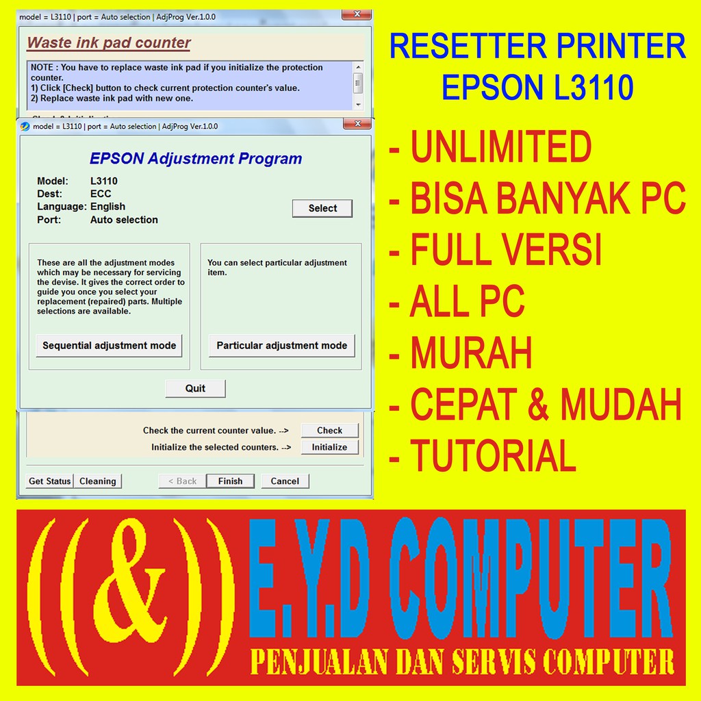 Jual Resseter Epson L3110 Unlimited Banyak Pc Resetter All Pc Reset Reseter Printer Print 0365