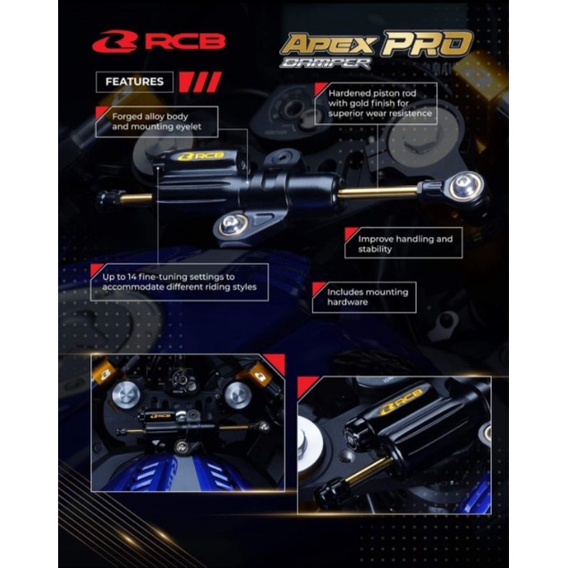 Jual Steering Damper RCB Apex Pro Black 80 Cm Shopee Indonesia