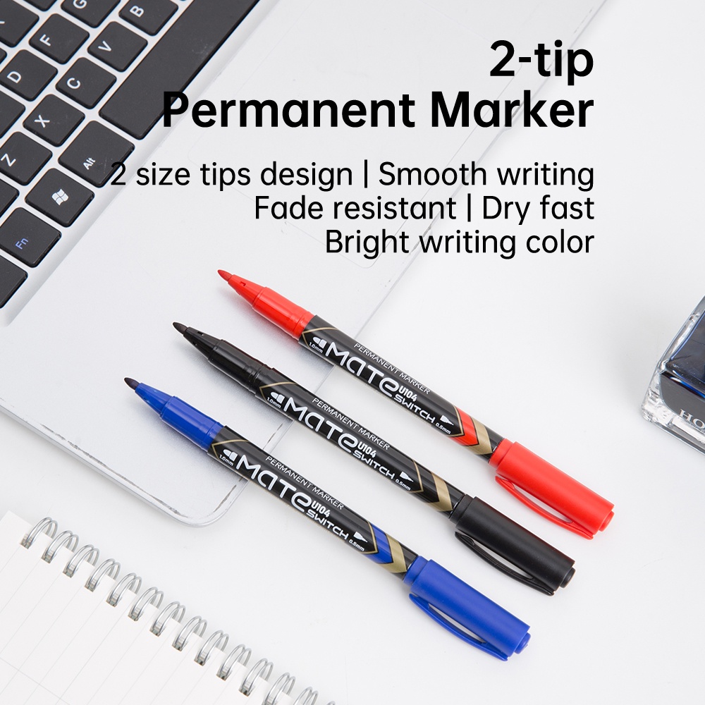 Deli Spidol permanen - 2-tip 0.5mm/1.0mm Cepat kering tidak beracun EU104X0 (2)