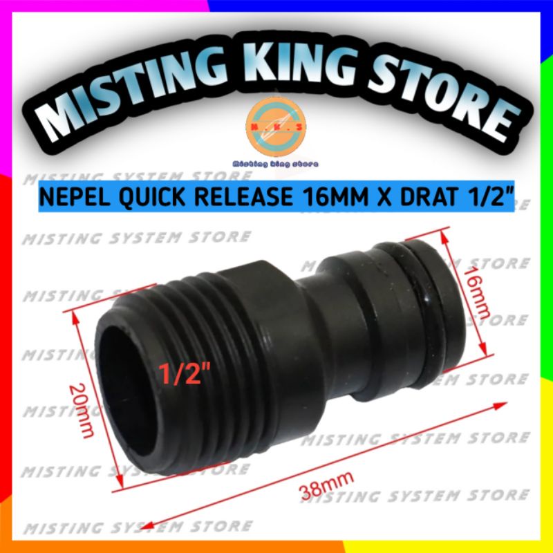 Jual KONEKTOR NEPEL QUICK RELEASE 16MM X FITTING DRAT LUAR 1/2 INCH ...