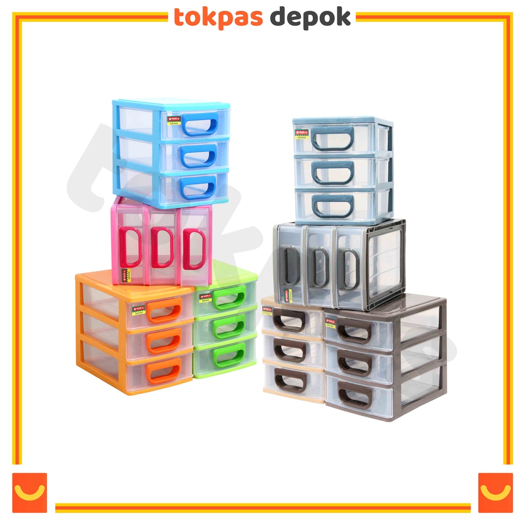 Jual [WARNA LENGKAP] Lion Star Container Laci Plastik Mini Susun 3 Laci ...