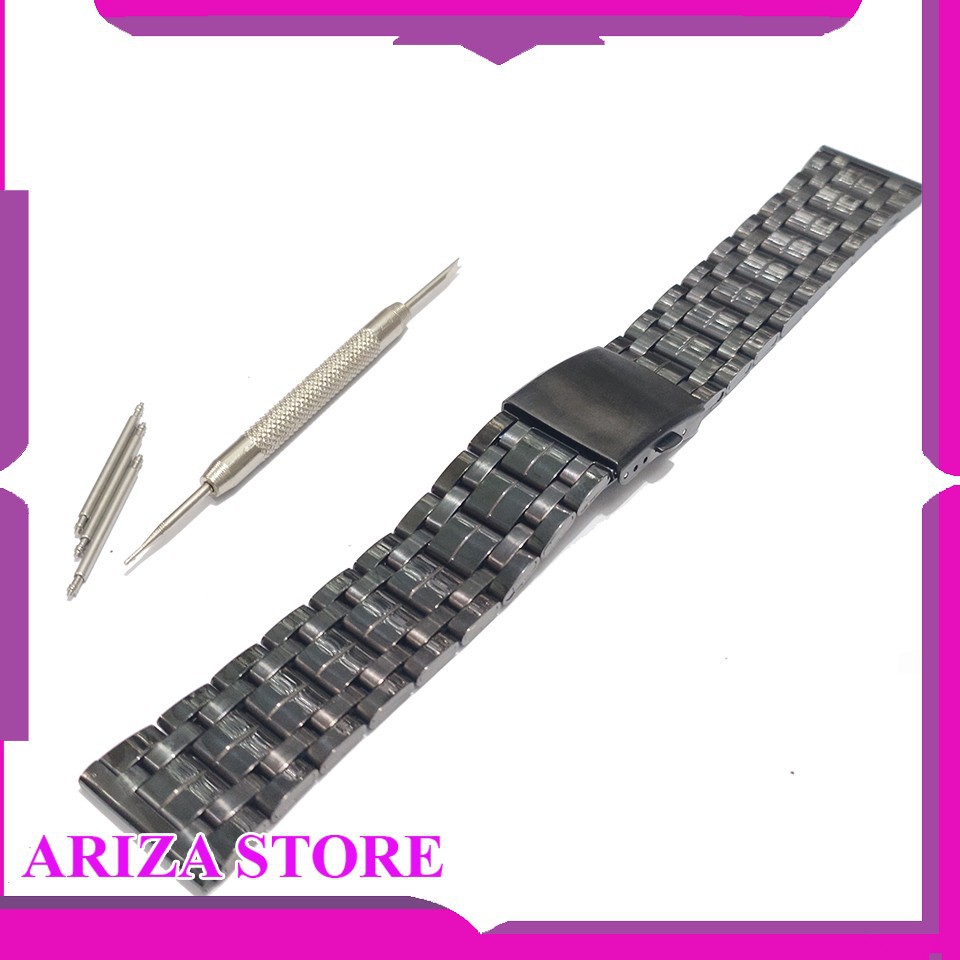Jual Strap Tali Jam Tangan Rante Hitam Stainless Steel Besi Lurus 22 mm ...