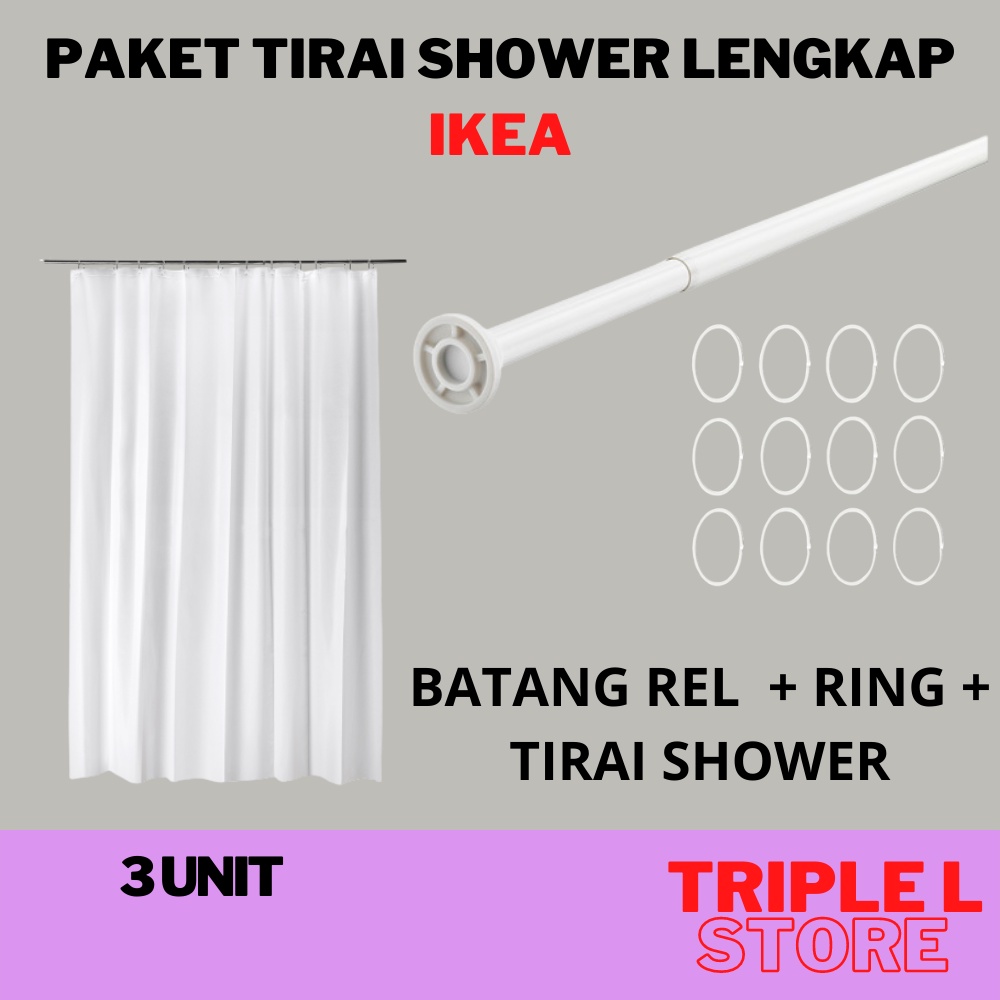 Jual Paket Set Tirai Shower Kamar Mandi Shower Curtain Lengkap Putih Shopee Indonesia