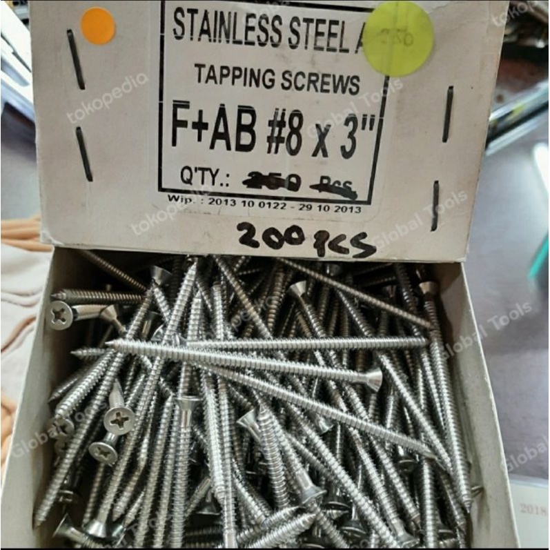 Jual sekrup stainless 7.5 cm skrup ss 8x3 s8 x 3 inch taping FH sus304